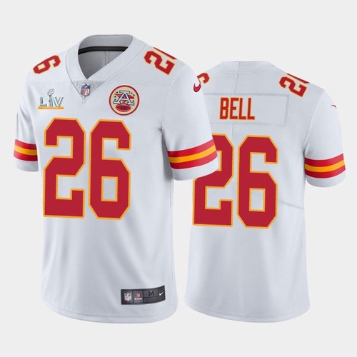 Men's Kansas City Chiefs #26 Le'Veon Bell White NFL 2021 Super Bowl LV Stitched Jersey